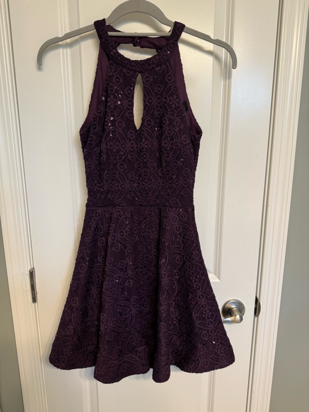 B.Darlin fit and flare open back cocktail dress